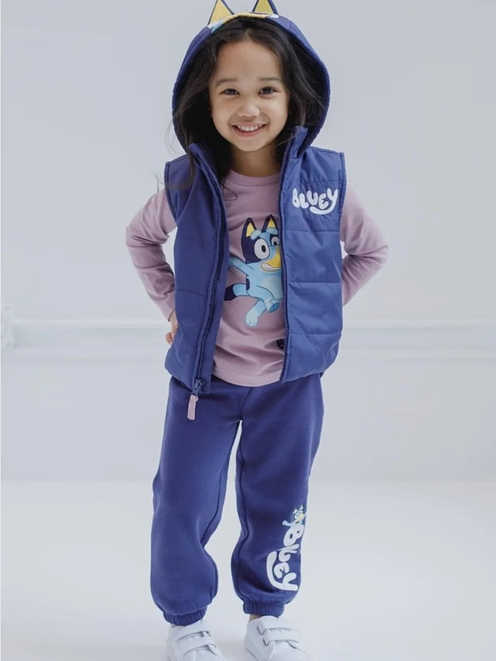 Bluy Kids' Pink & Navy Matching Set with Hooded Vest NWT